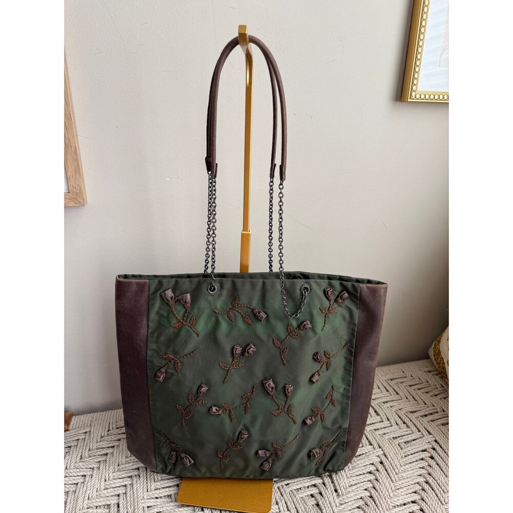 Prada Vintage Y2K Embellished Leather and Nylon 
Tote